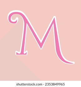 Letter M, Monogram Initial, Pink Script Style, Vector File
