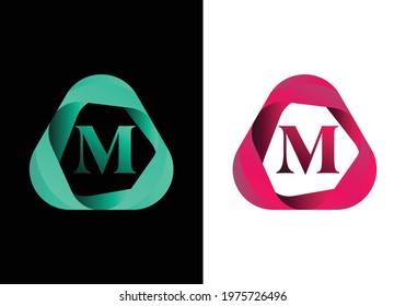 letter M monogram logo with abstract liquid shape