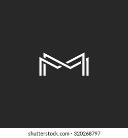 Letter M monogram logo, overlapping thin line black and white design elements, template wedding invitation emblem or business card symbol