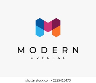 Letter M Monogram Overlap Colorful Overlapping Multicolor Geometric Modern Vector Logo Design