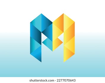 Letter M Monogram Overlap Colorful Overlapping Multicolor Geometric Modern Vector Logo Design Blue Yellow