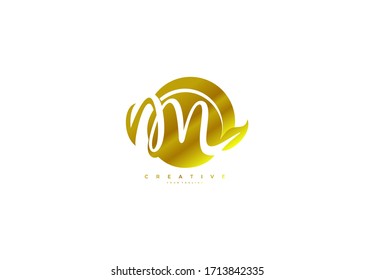 Letter M Monogram Rounded  Gold Shape White Color Background Logotype