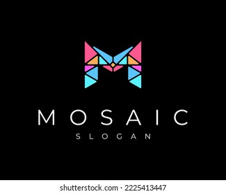 Letter M Mosaic Colorful Multicolor Geometric Geometry Modern Monogram Vector Logo Design