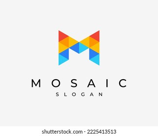 Letter M Mosaic Colorful Multicolor Geometric Geometry Modern Monogram Vector Logo Design