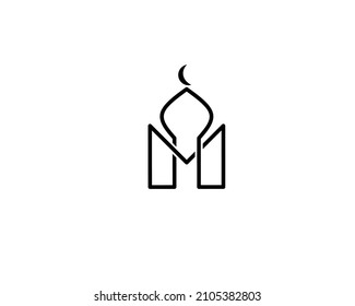 Letter m mosque monogram logo isolated on white background.m mosque line icon