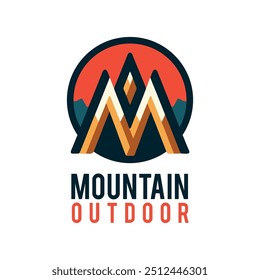 Letter M mountain adventure sun logo for tourism companies outdoor activities