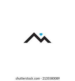letra M símbolo de montaña y diamante simple vector