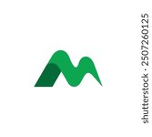 letter m mountain green curves shadow logo vector 