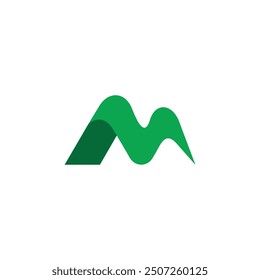 letter m mountain green curves shadow logo vector 