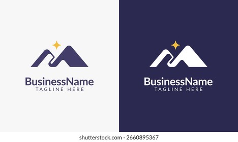 Letra M design do logotipo de montanha. Modelo geométrico moderno e simples ícone de montanha de pico