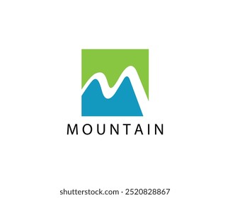 Letra M Mountain Logo. verde e azul logotipo vetor