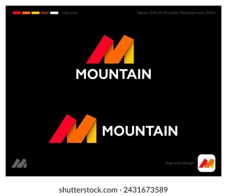 Letter M. Mountain logo. The monogram consists of folded colored paper strips.