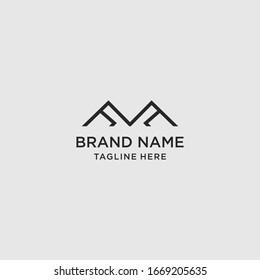 Diseño de plantilla de logotipo de montaña de letra M en ilustración vectorial 