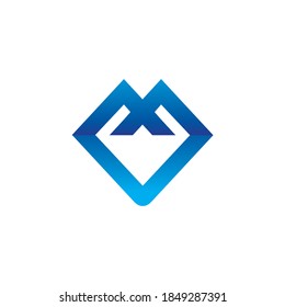 Plantilla del logotipo del vector de aves voladoras formando las iniciales logotipo M / Mountain. letra M en color azul hielo simple