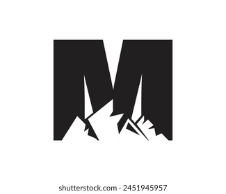 Letra M Logo De La Montaña. Plantilla Minimalista Alfabeto Diseño de Vector	