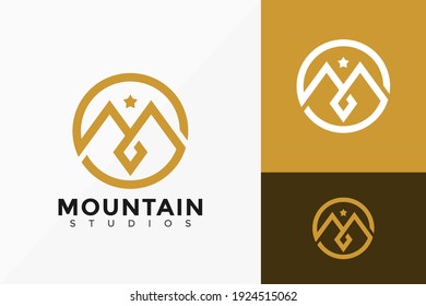 Diseño del logotipo de la letra M Mountain Studios. Diseños de logotipos de ideas modernos Modelo de ilustración de vectores