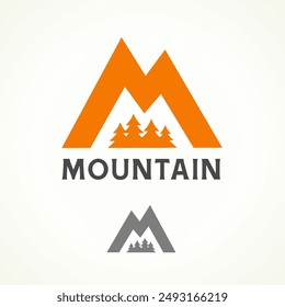 Letter M, mountain travel creative logo. Logo or brand identity concept for adventure to Swiss Alps or America's Cordillera. Vector illustration for a travel agency