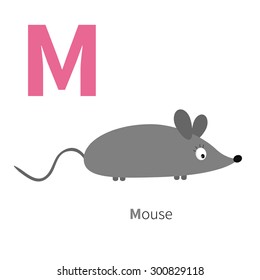 Letter M Mouse Zoo alphabet. English abc with animals Education cards for kids Isolated White background Flat design Vector illustration