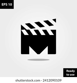 Letter M Movie clapboard logo company vector template design ready to use easy for edit