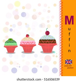 The letter M - muffins. ABC. Alphabet. Fresh bakery in cartoon style