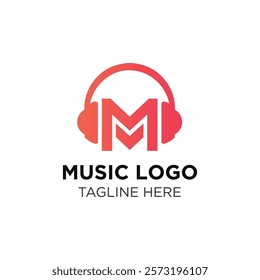 Letter M with Music headphone Logo Template