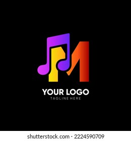 Letter M Music Logo Design Vector Icon Graphic Emblem Illustration 