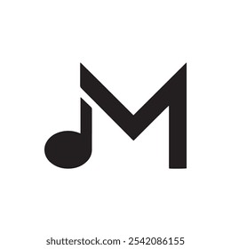 Letra M logotipo de la música, letra M es el logotipo inicial del Vector del icono del alfabeto basado en la música, nota de la música Plantilla del logotipo, uso para el Web y el App