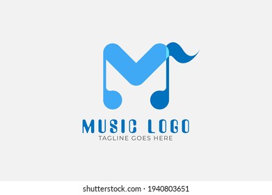 Letter M music Logo,letter M and note music combination, simple and modern style Perfect for music studio, entartaiment, radio and related business logos, logo template