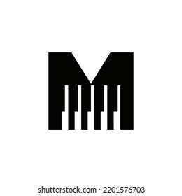 Letter M Musician Symbol, Piano Logo Icon Vector Template On White Background