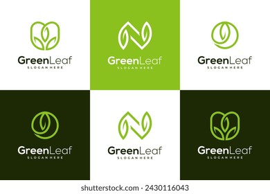 Letter M, N, O with leaf logo vector Illustration element Set