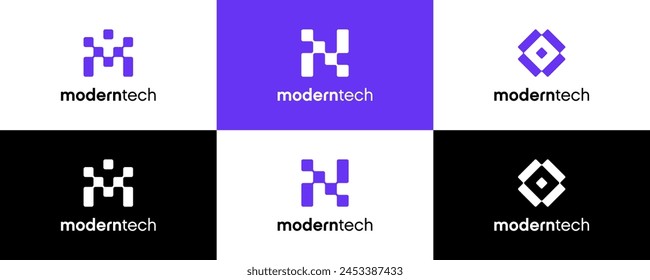 Letter M, N, O logo icon tech design template elements