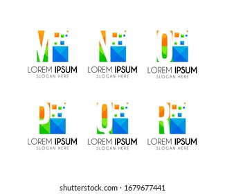 Letter M, N, O, P, Q, R vector logo template. With technology concept. Colorful icon design. 
Perfect for your company identity. Creative graphic design element