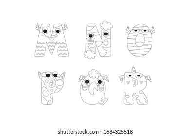 Letter M N O P Q R Vector Outline Illustration Object