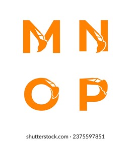 Letter M N O P with excavator arm. M N O P excavator logo template, hydraulic initials