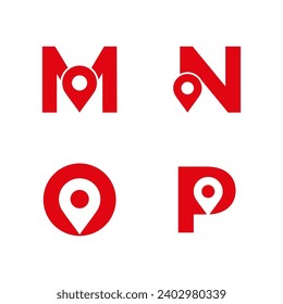 Letter M N O P logo with location icon. M N O P pointer logo template, gps logo initials