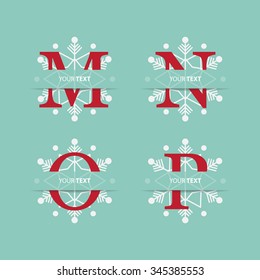 Letter M N O P for Christmas ornament. Typography design.  Vector Illustration