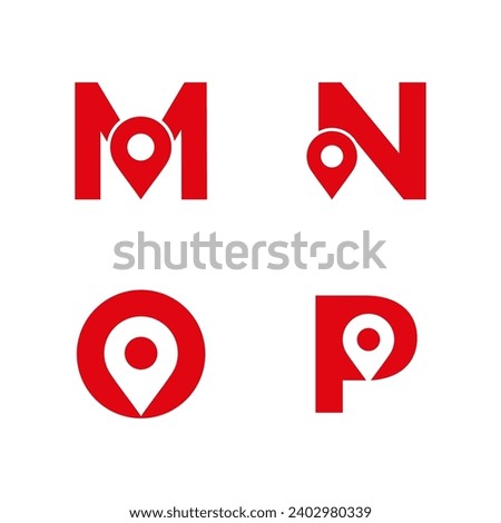 Letter M N O P logo with location icon. M N O P pointer logo template, gps logo initials