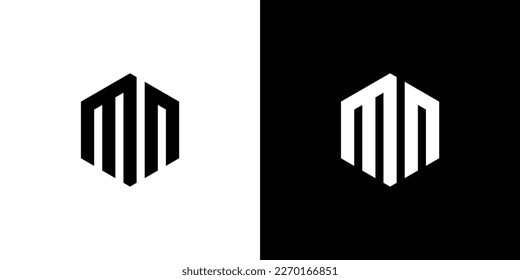 Letter M N Polygon, Hexagonal Minimal Logo Design On Black And White Background
