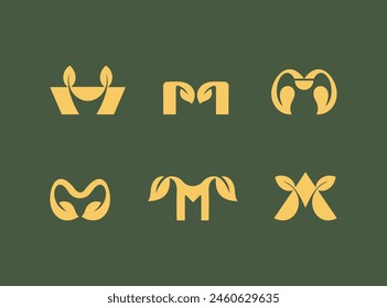 Letter M natural leaf logo design.