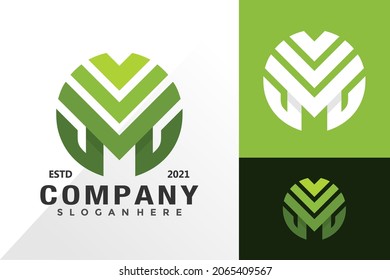 Letter m nature circle logo and icon design vector concept for template