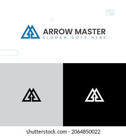 Letter m and negative space arrow logo mark simple and minimal 