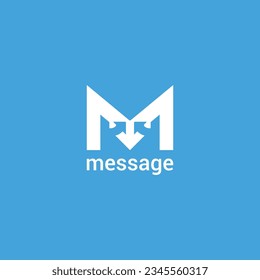 Letter M with negative space arrows abstract flat logo icon vector illustration