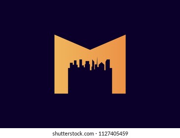 Letter M Negative Space Building And Construction Logo