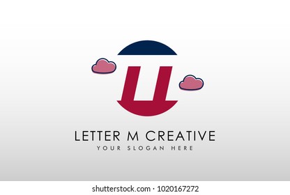 Letter M Negative Space Logo Design Template. Letter M inside Circle