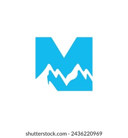 Letra M negativo de la montaña espacial. Ideal para el logotipo de negocio de equipo al aire libre
