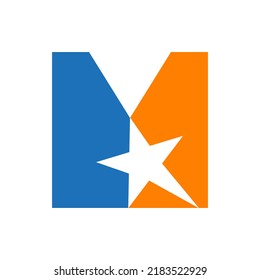Letra M Modelo vectorial de estrella del logotipo espacial negativo. Símbolo de estrella mínimo