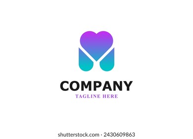 letter m and neon heart logo