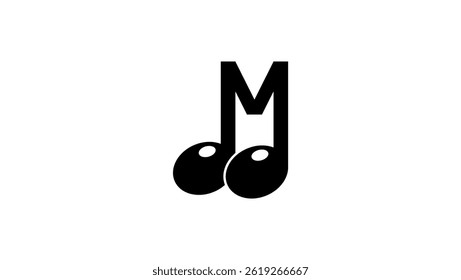 letter M in note shape, black and isolated silhouette
