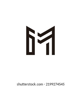 Letter M Number 6, Outline Geometric Symbol Simple Logo Vector