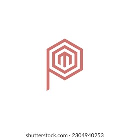 Letter m, o and p hexagon line geometric symbol simple logo vector
